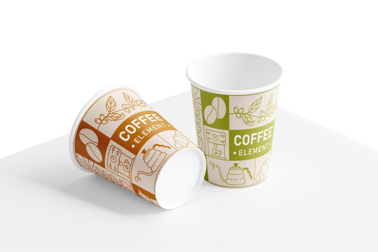 8 oz printed paper cups with brown and green designs